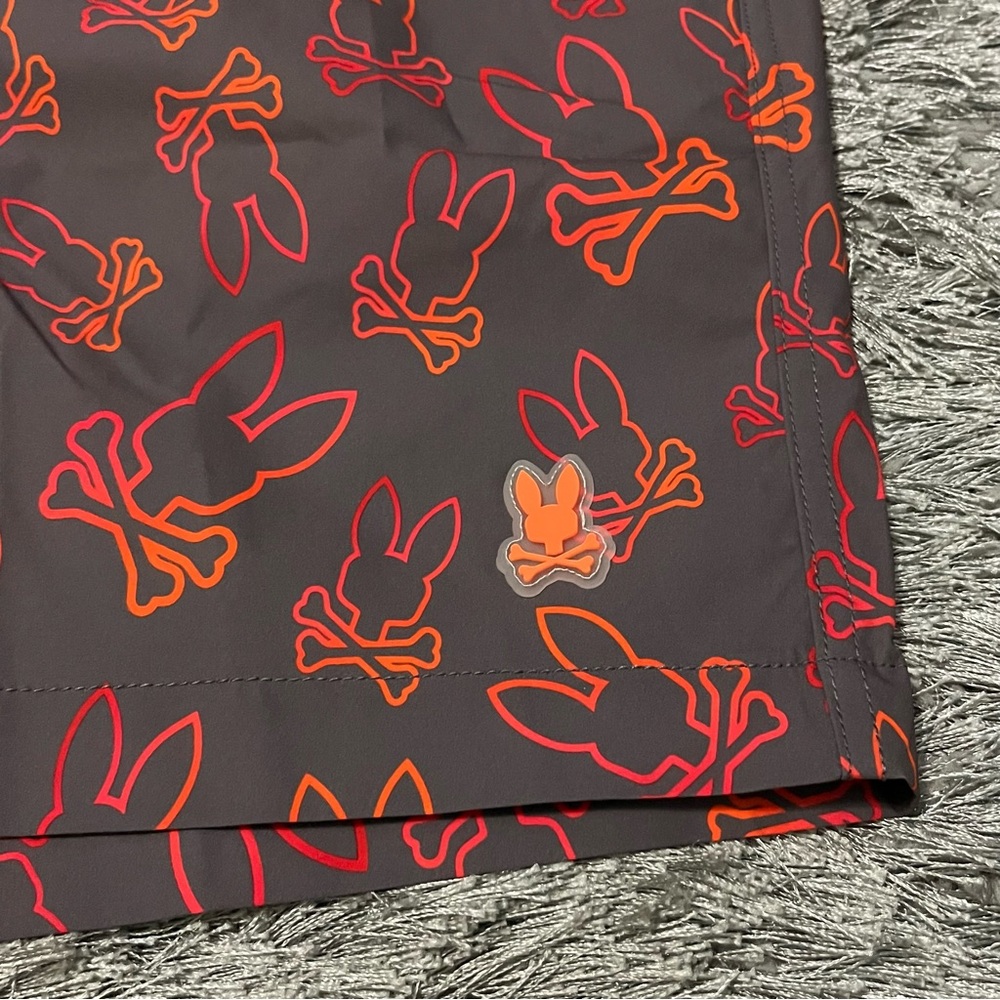 PSYCHO BUNNY Men's Red Sheldon All Over Print Swim Trunk - Picture 3 of 6